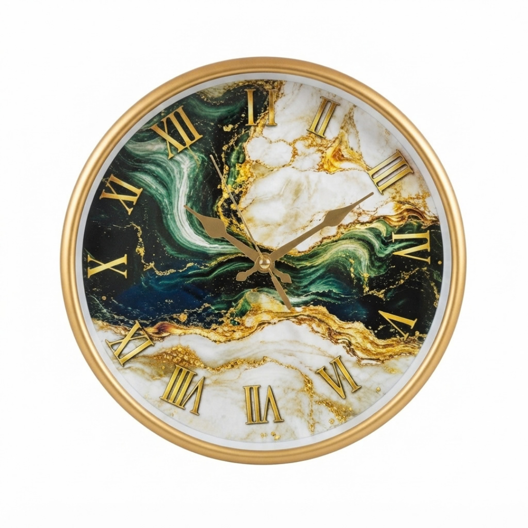 Emerald Green and Gold Marble Wall Clock