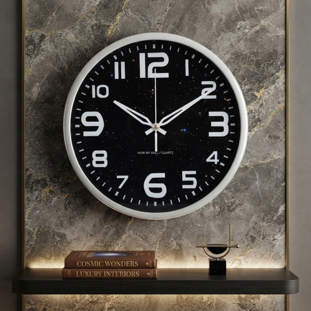 Cosmos Galaxy Print White Wall Clock