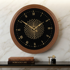 Wood Pattern  Wall Clock with Intricate Gold Mandala