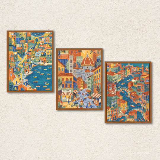 Italian Coastal Towns 3-Piece Wall Art Set