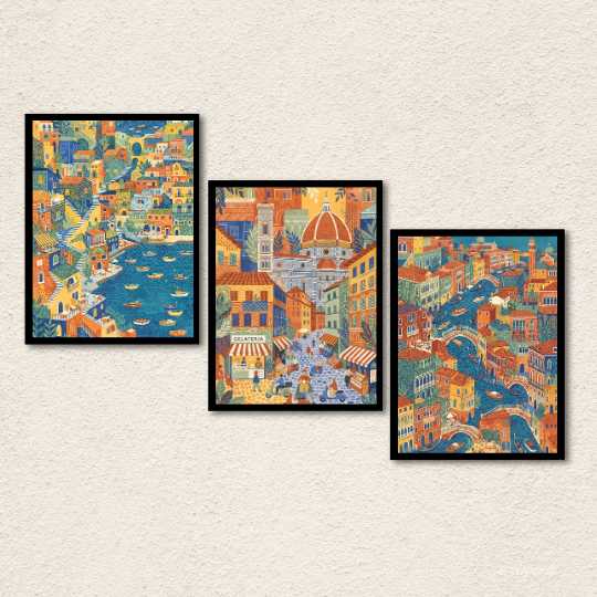 Italian Coastal Towns 3-Piece Wall Art Set