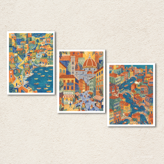 Italian Coastal Towns 3-Piece Wall Art Set
