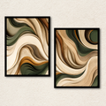 2-Piece Earthy Sage & Sand Abstract Wave Framed Wall Art Set