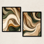 2-Piece Earthy Sage & Sand Abstract Wave Framed Wall Art Set