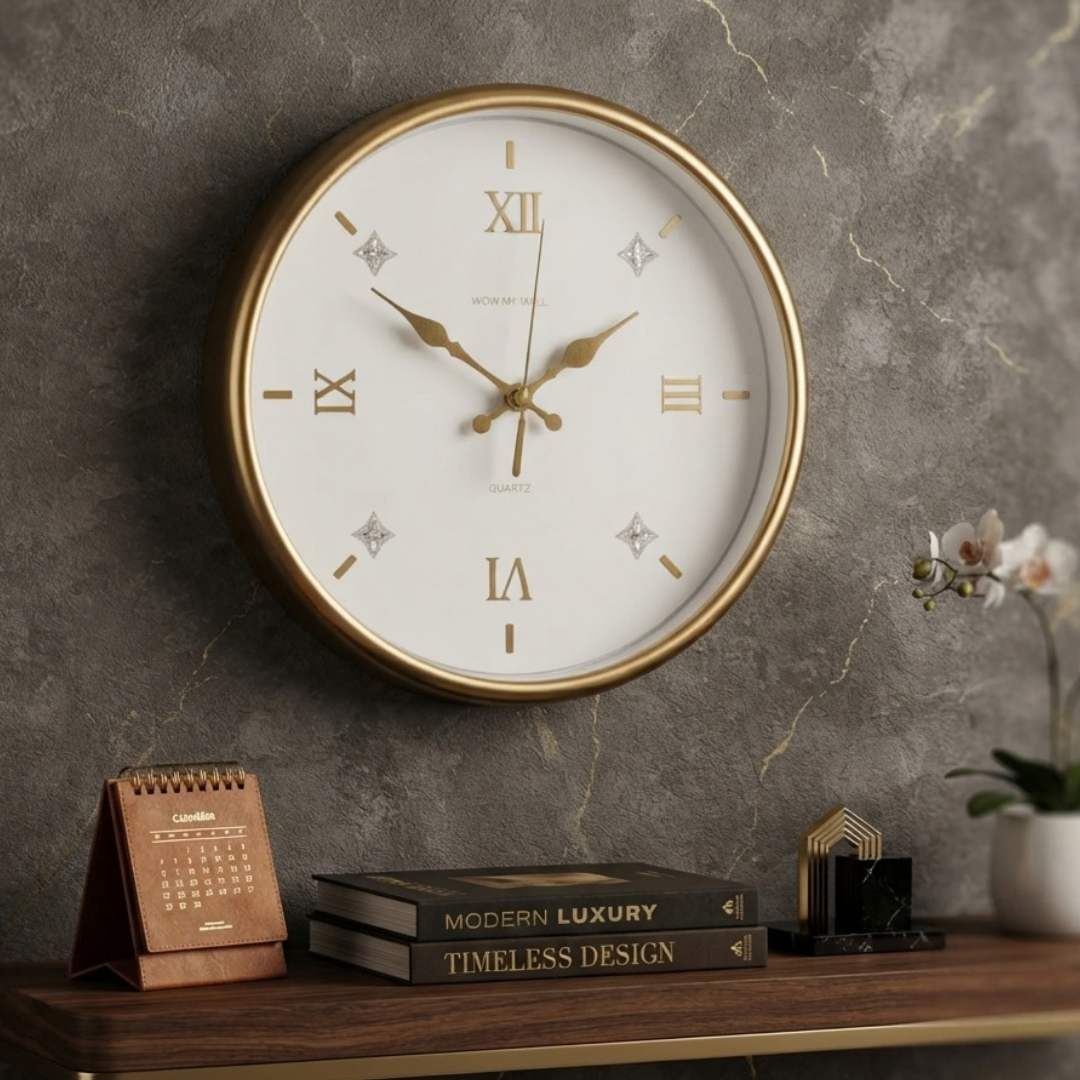 Minimalist Gold Wall Clock with Roman Numerals