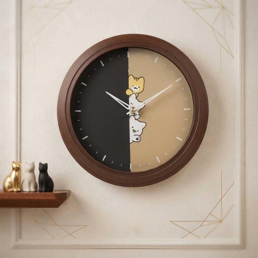 Split-Design Wall Clock with Cute Peeking Animals