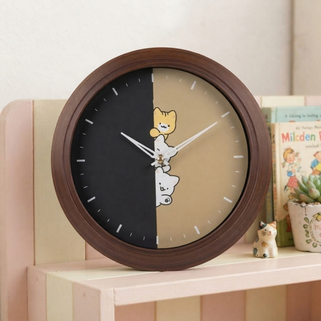 Split-Design Wall Clock with Cute Peeking Animals