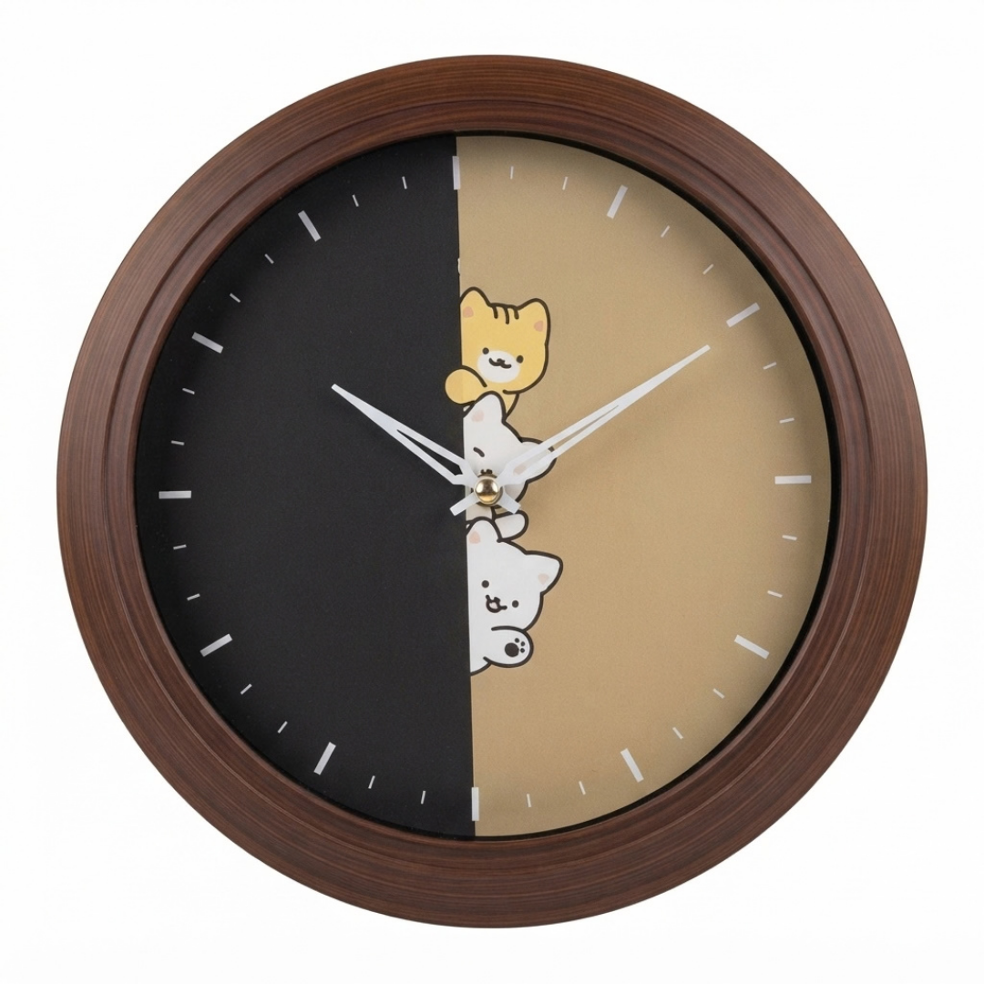 Split-Design Wall Clock with Cute Peeking Animals