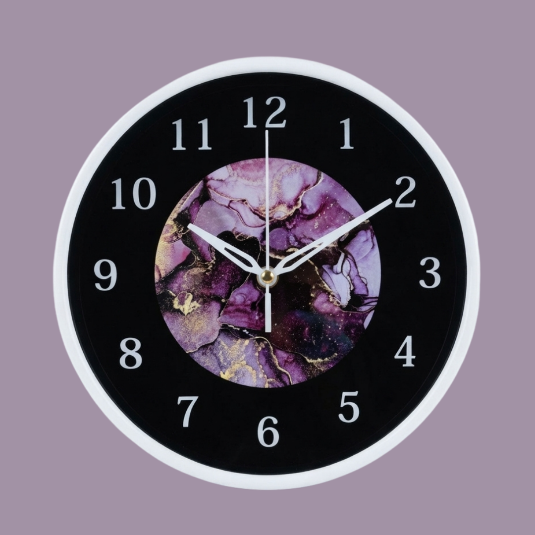 Purple Nebula Marble Print White Wall Clock