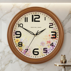 "The Spring Blossom" Floral Watercolor Wood Pattern Clock