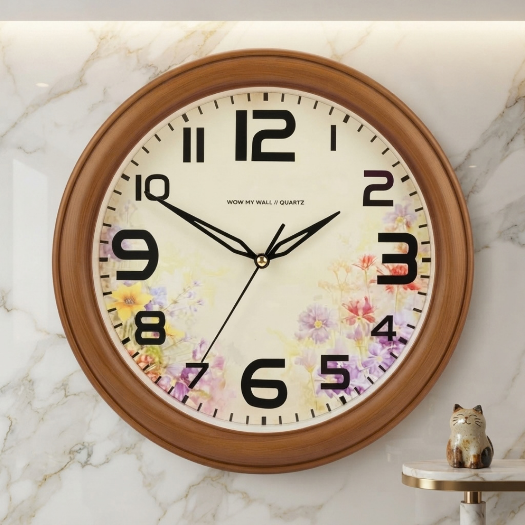 "The Spring Blossom" Floral Watercolor Wood Pattern Clock