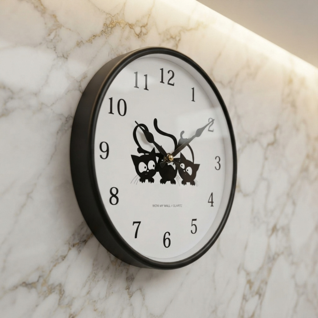 Playful Three Cats Silhouette Black Wall Clock