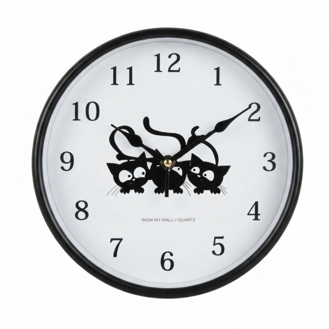 Playful Three Cats Silhouette Black Wall Clock