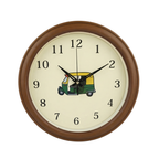 Cream Background Wood Pattern Wall Clock with Rickshaw Art