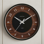 Black Wall Clock with Wood Pattern Inner Design