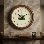 Cream Background Wood Pattern Wall Clock with Rickshaw Art