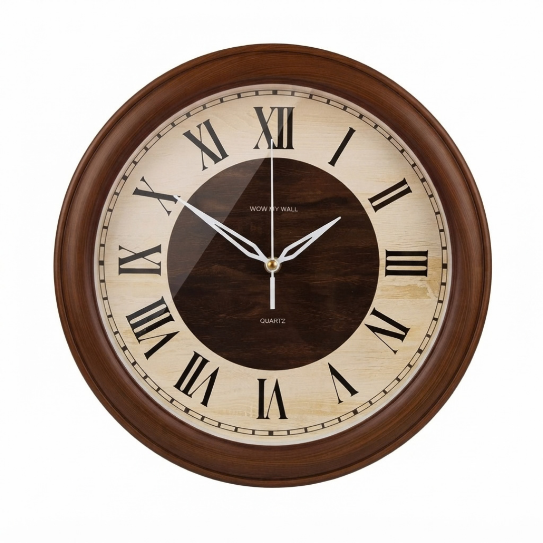 Two-Tone Cream and Dark Rim Wood Pattern Wall Clock