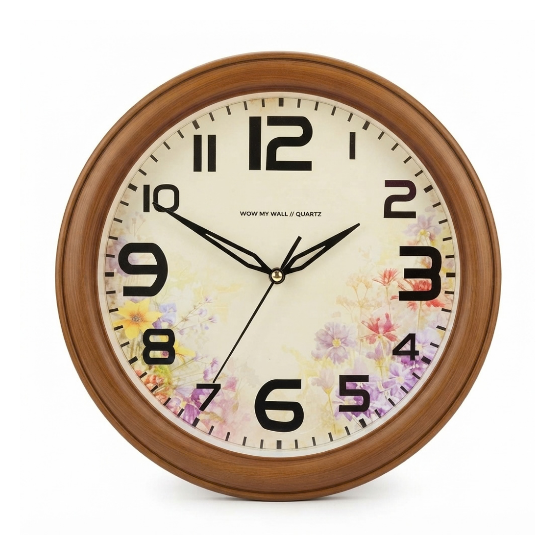 "The Spring Blossom" Floral Watercolor Wood Pattern Clock