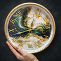 Emerald Green and Gold Marble Wall Clock