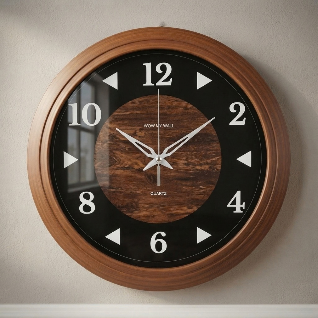 Wood Pattern Wall Clock with Dark Center