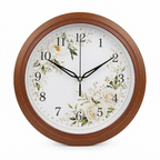 Botanical Floral Wreath Wood Pattern Wall Clock