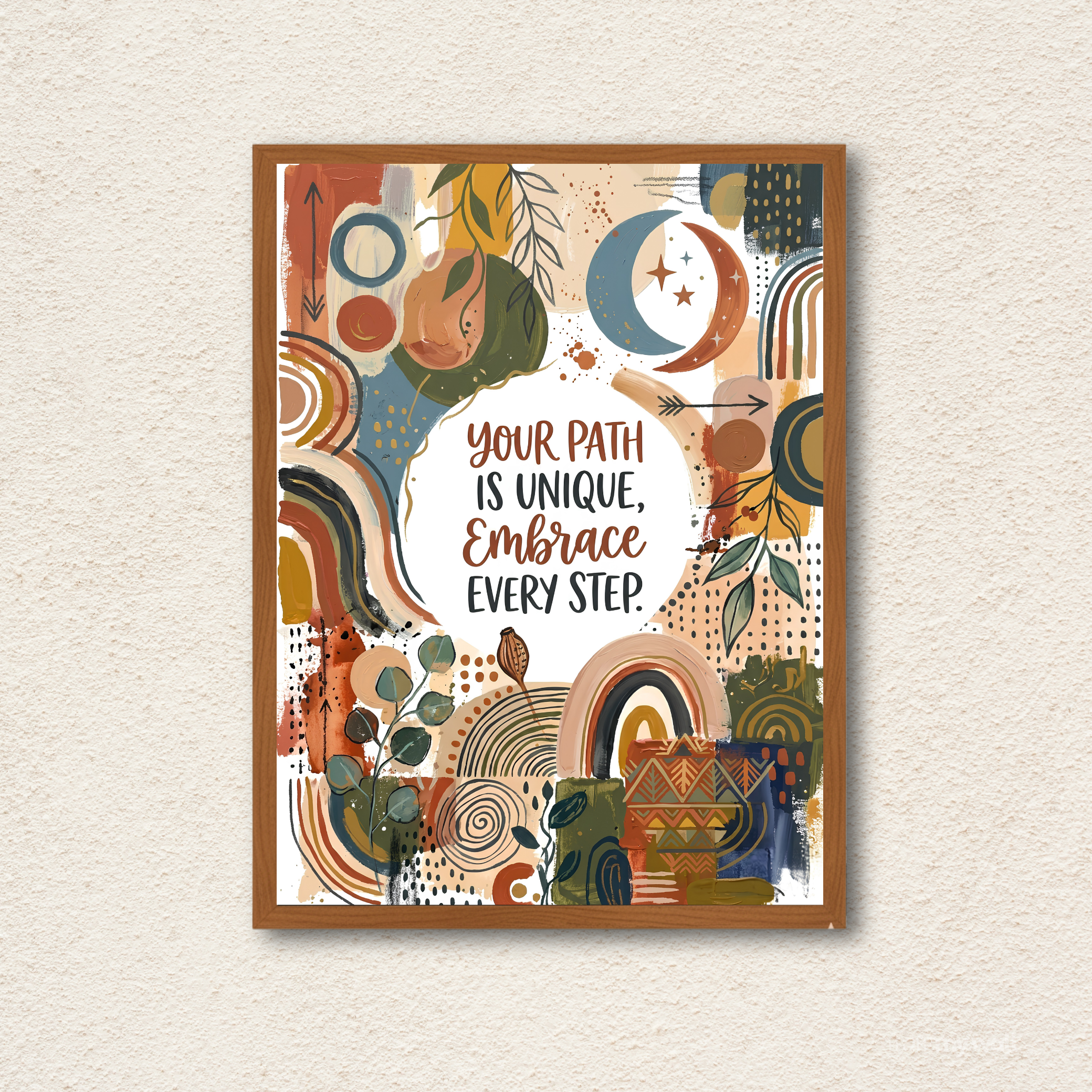 Embrace Every Step – Boho Abstract Motivational Wall Art Print