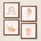 Fairy & Sleeping Bear Wall Art – Set of 4 Pink Nursery Prints