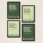Botanical Motivational Wall Art Set – 4-Piece Sage Green Inspirational Quotes Canvas Prints for Office, Bedroom & Wellness Decor