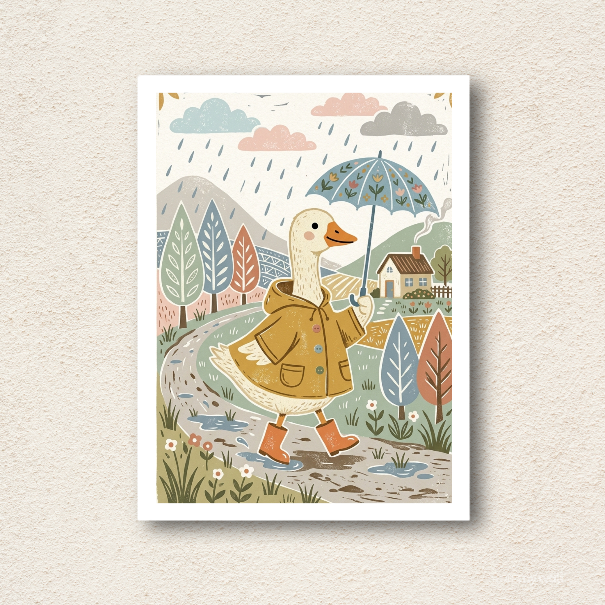 Whimsical Rainy Day Duck Wall Art
