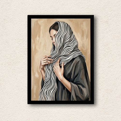 "Grace in Stripes" Elegant Veiled Woman Portrait