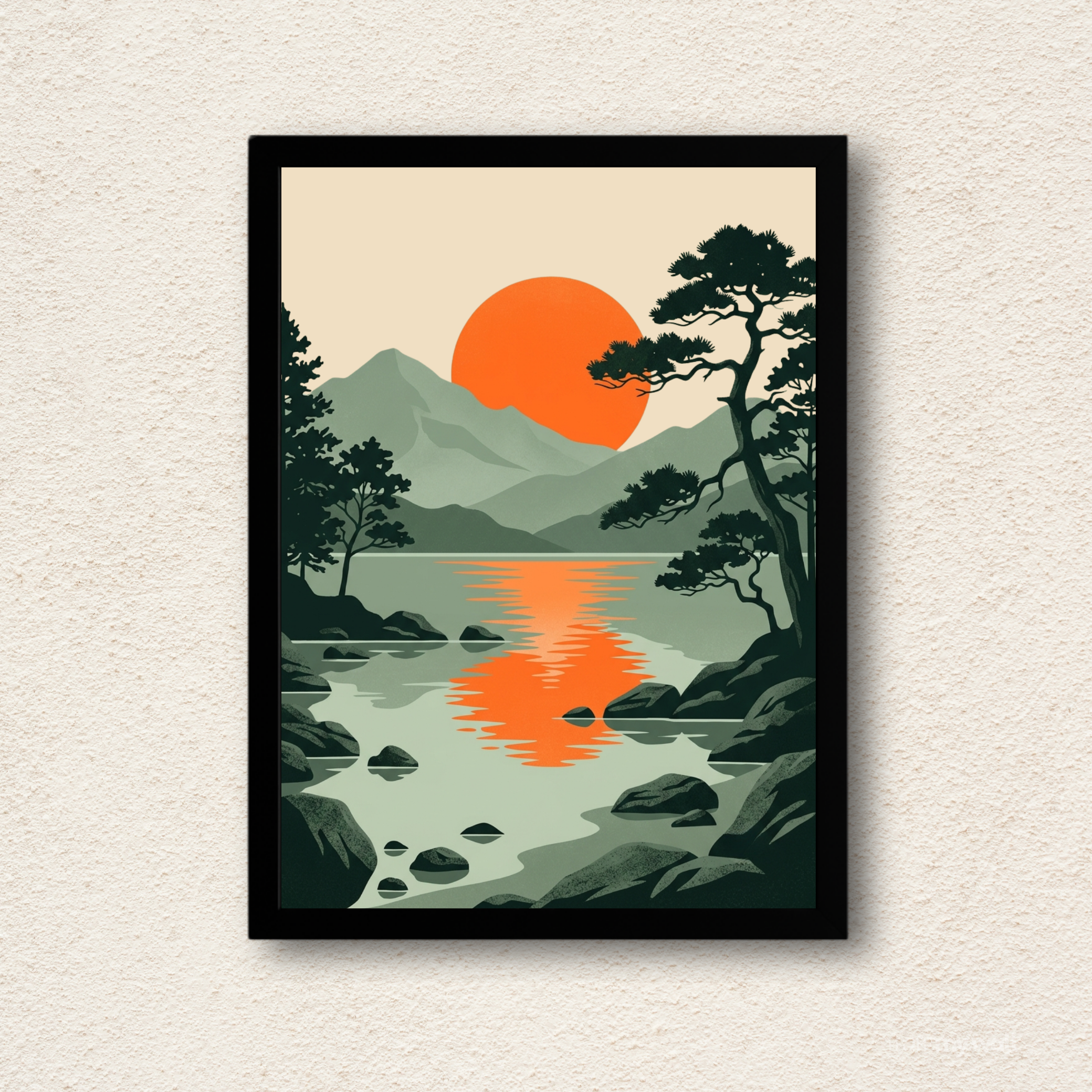 "Serene Reflection" Japanese Zen Landscape Wall Art