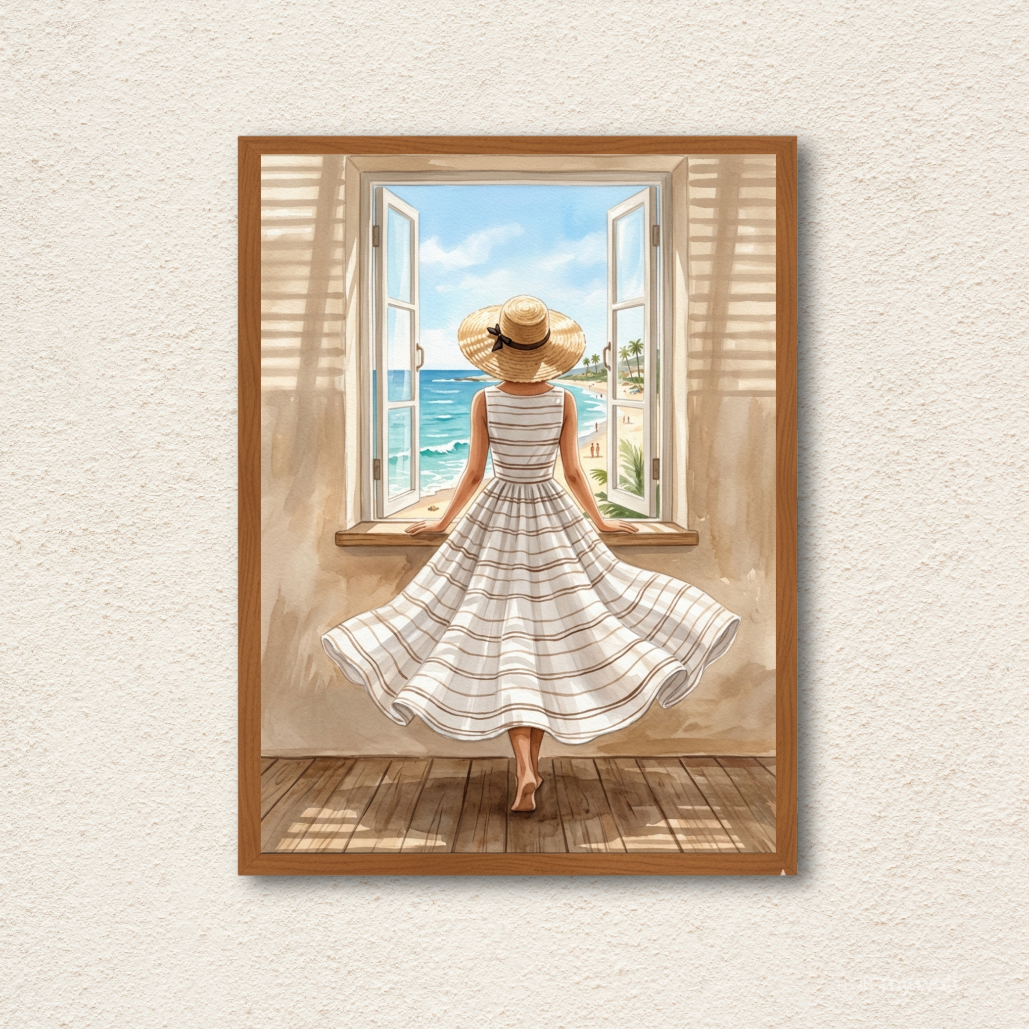 Coastal Window View Watercolor Wall Art