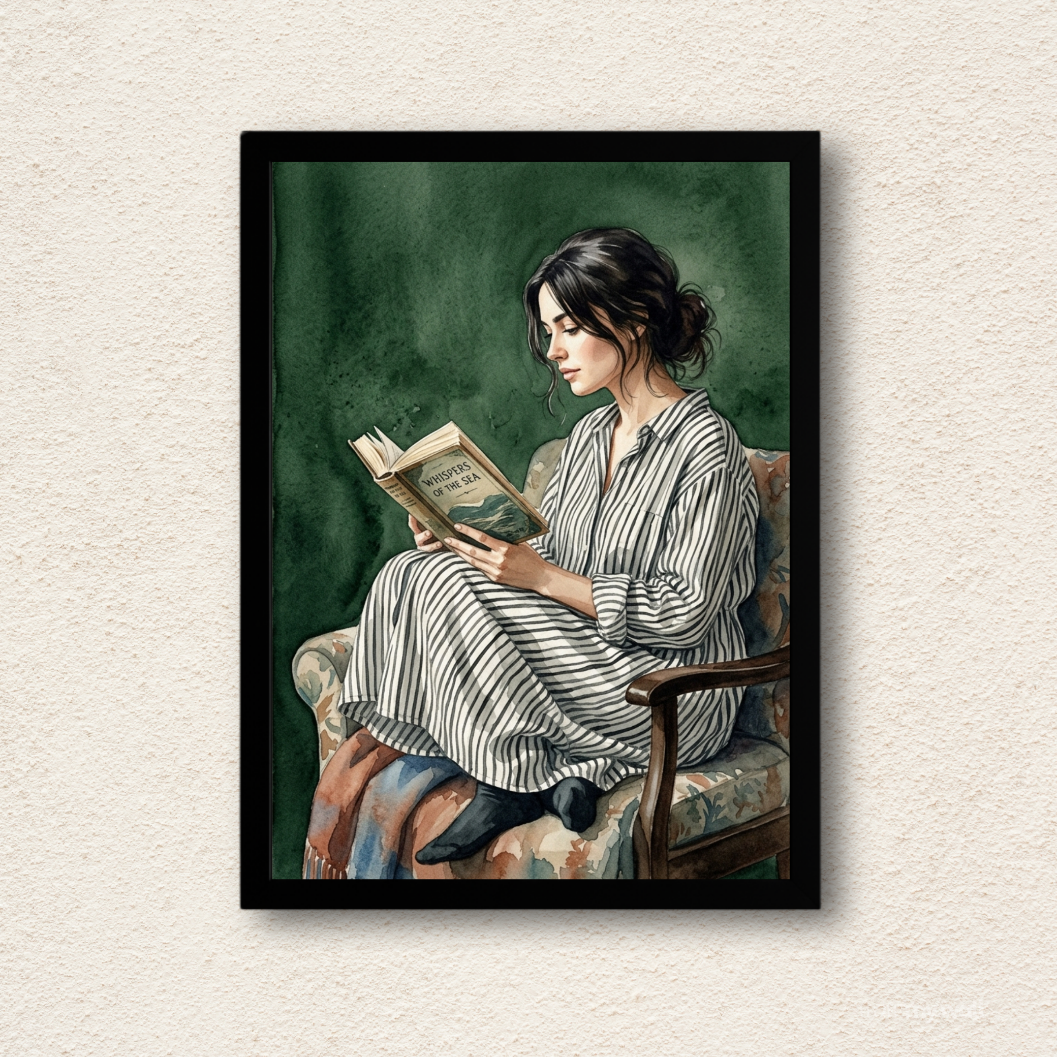 The Reader in Emerald Watercolor Wall Art