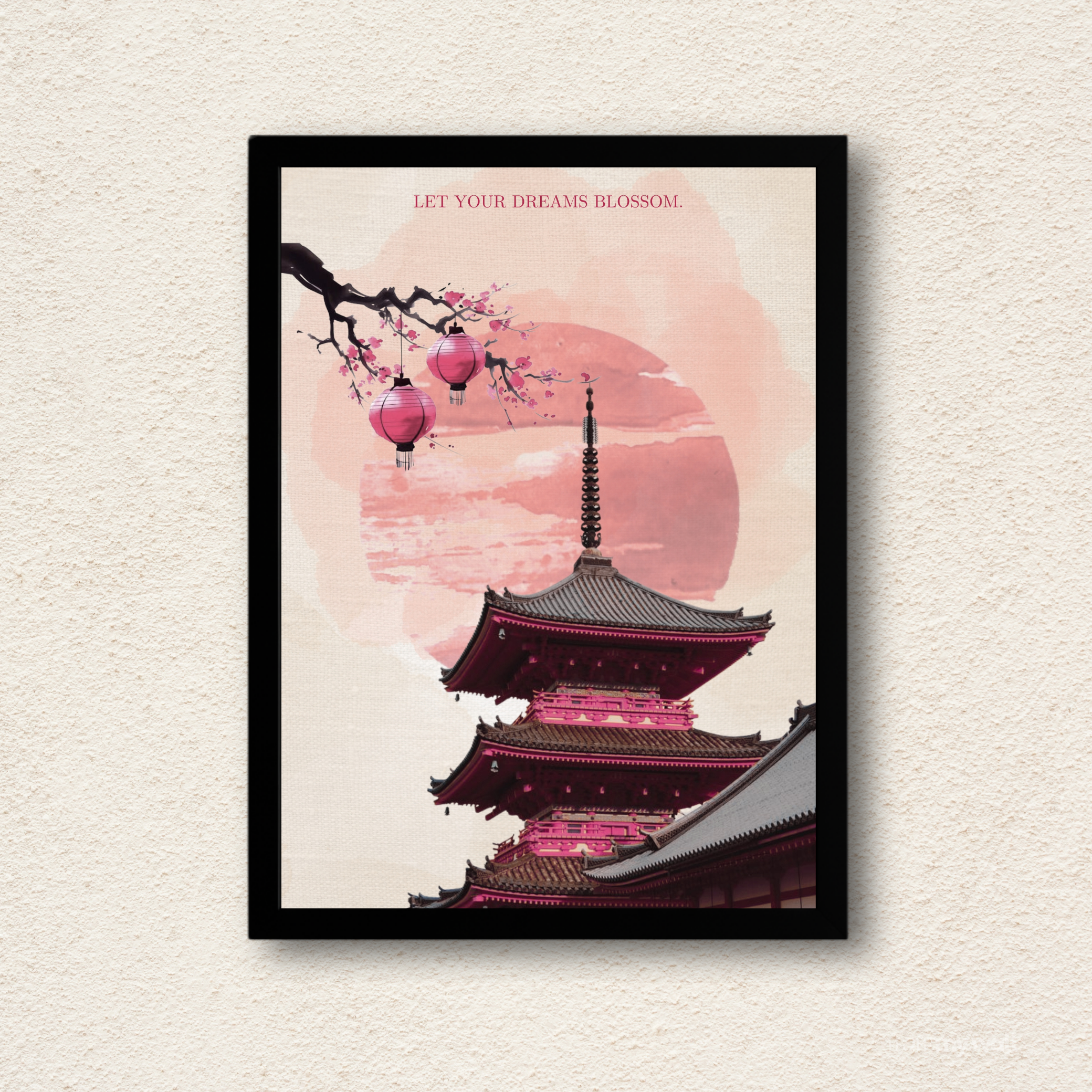 Blossoming Dreams Japanese Pagoda Wall Art Frame