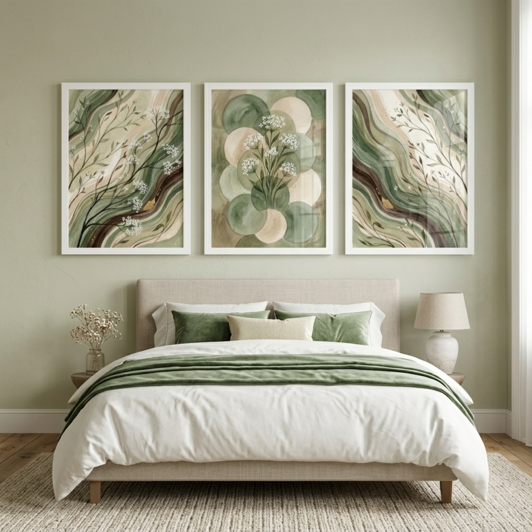 Sage Meadow: 3-Piece Botanical Wall Art Set