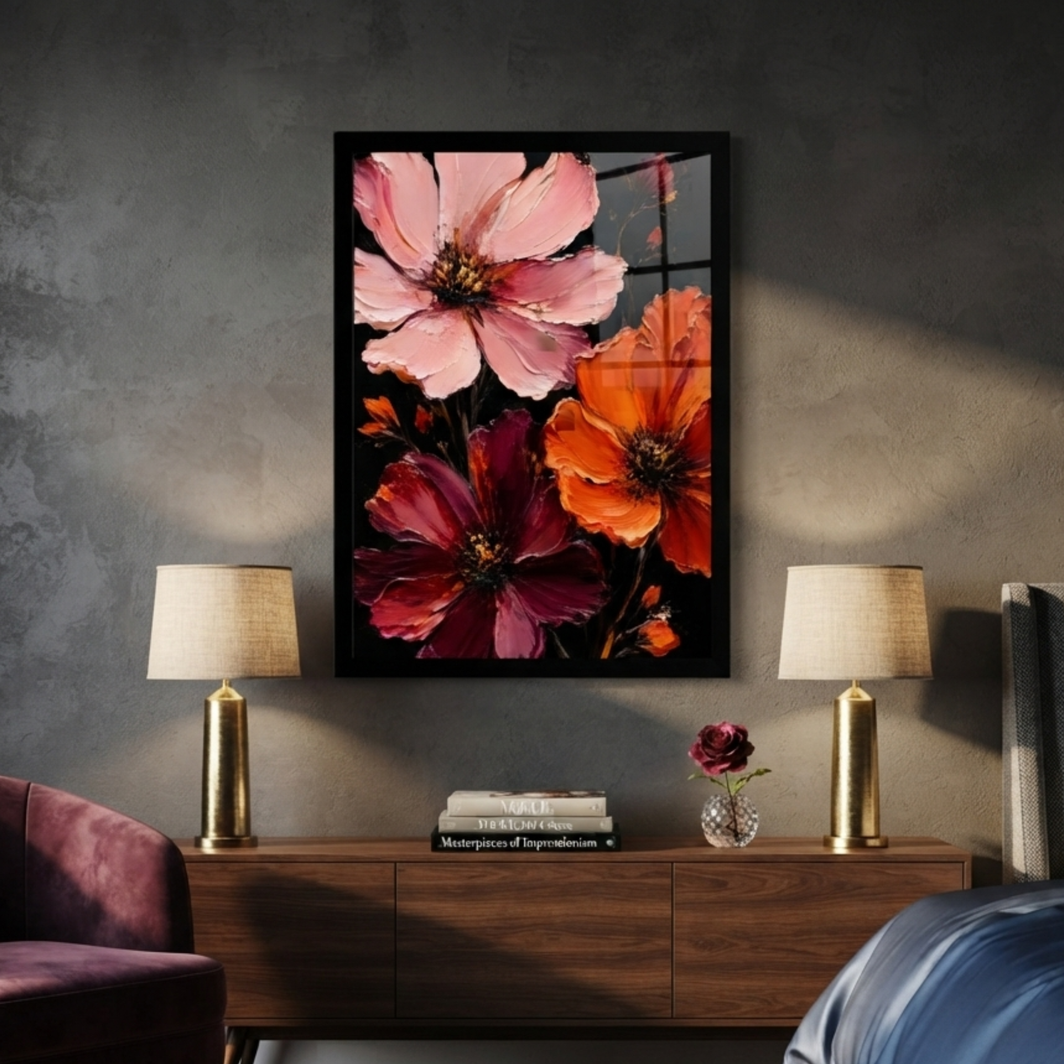Bold Impasto Floral Oil Painting Framed Wall Art