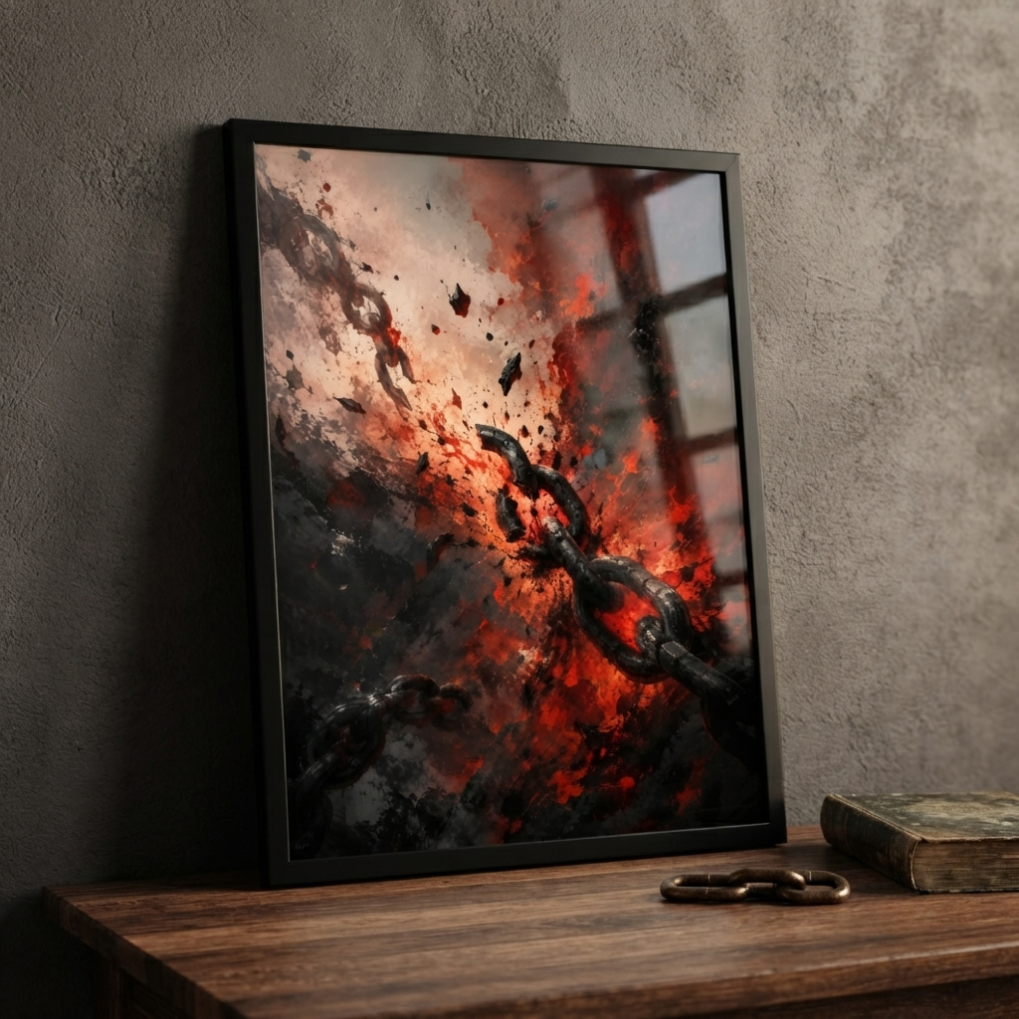 Shattered Iron Chains Abstract Framed Wall Art