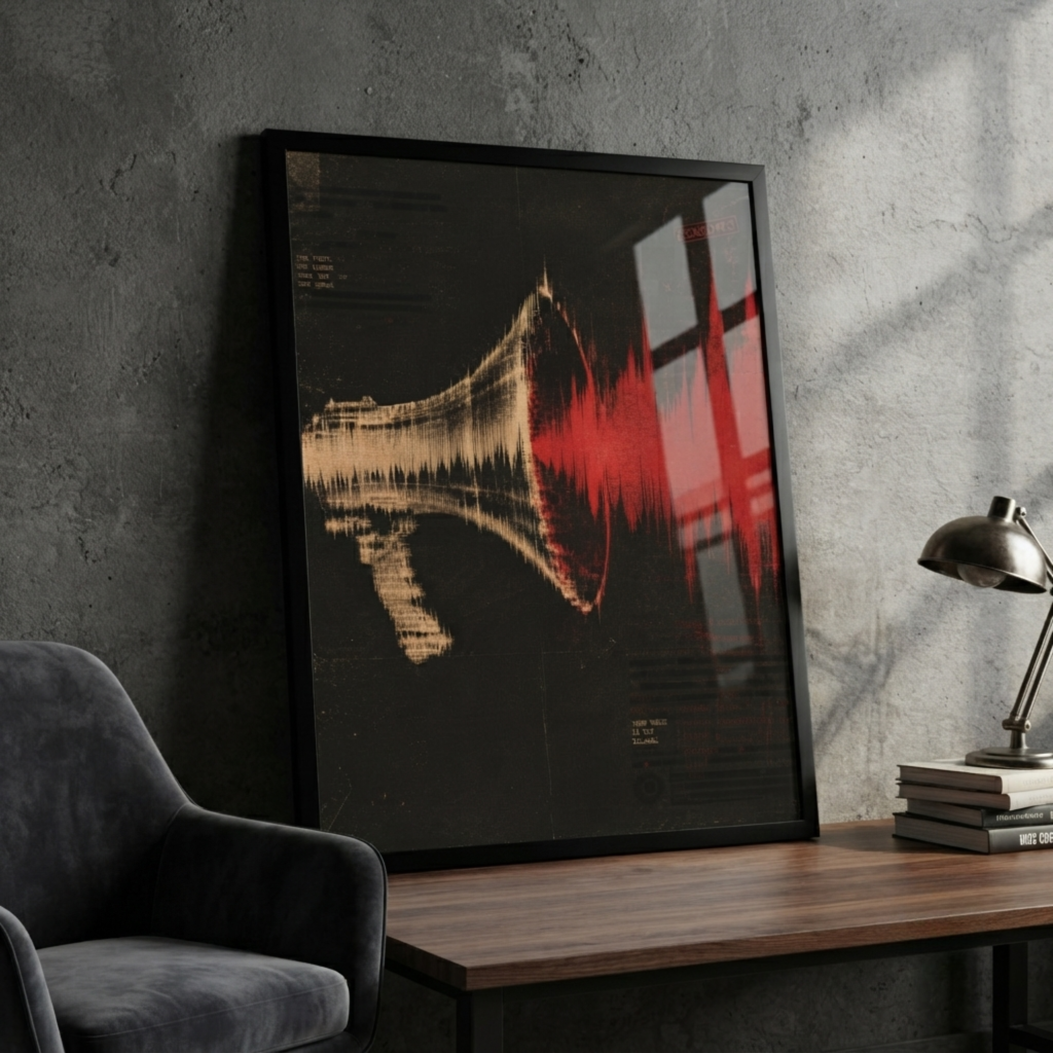 Megaphone Soundwave Abstract Framed Wall Art