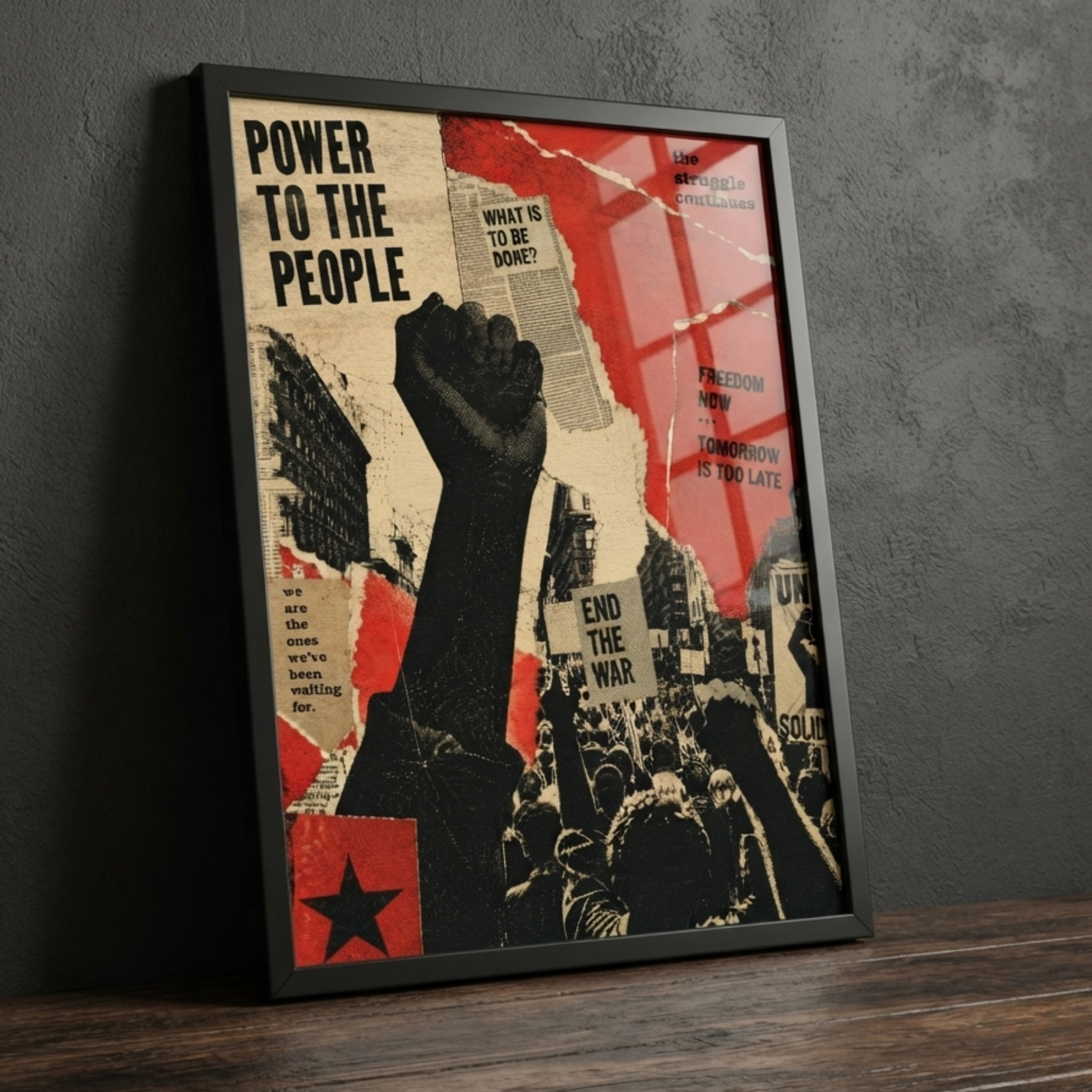 "Power To The People" Vintage Propaganda Collage Framed Wall Art