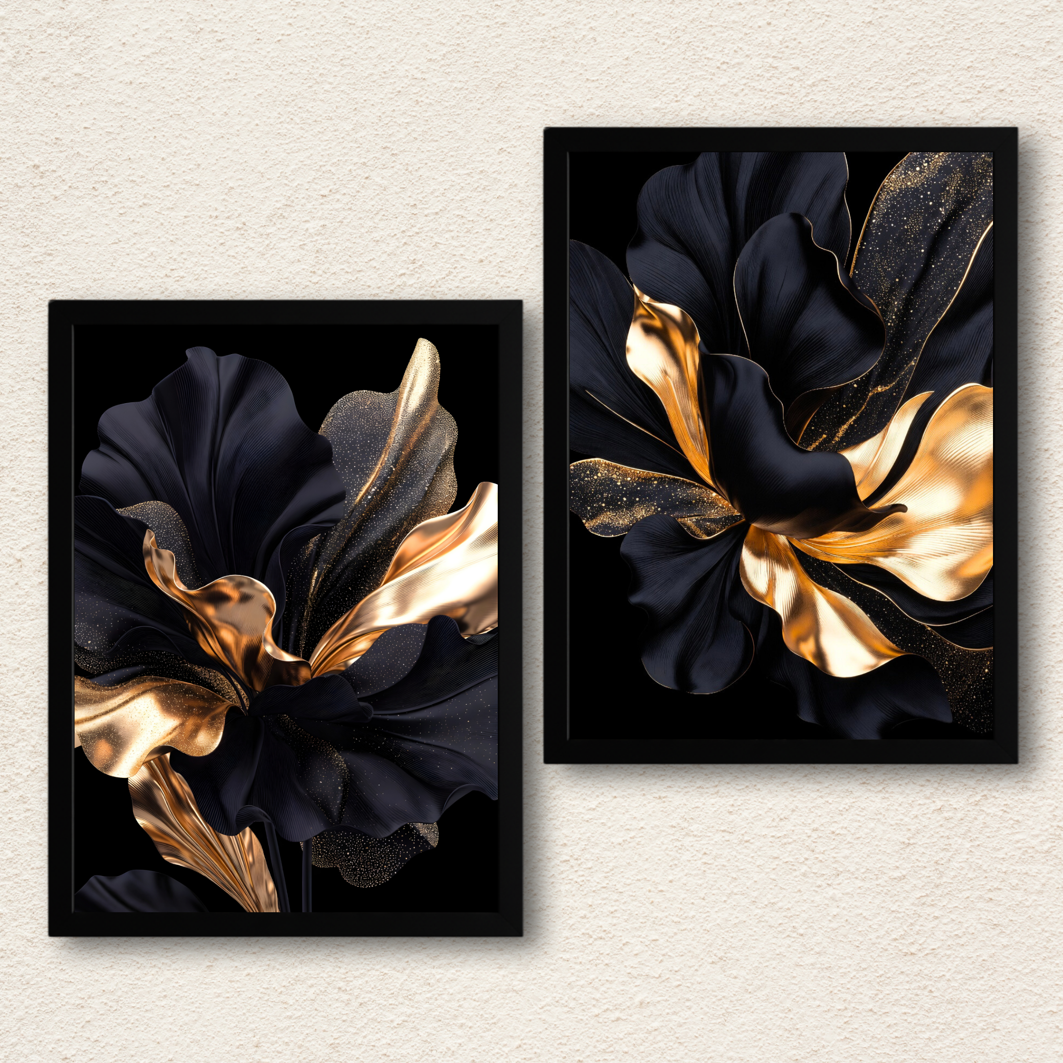 Gilded Obsidian Petals – 2-Panel Luxury Floral Aesthetic Set