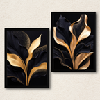 Golden Onyx Foliage – 2-Panel Regal Botanical Aesthetic Set