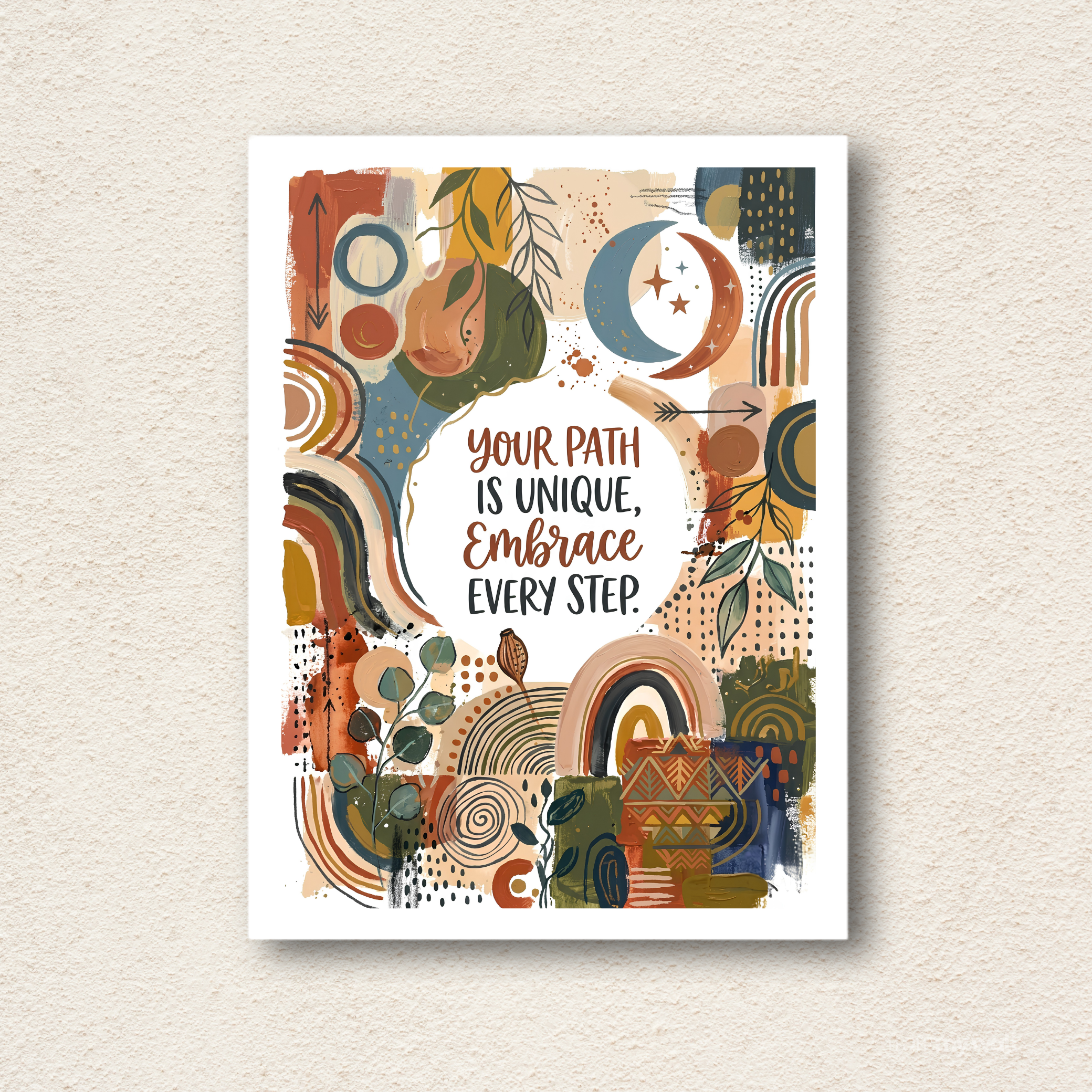 Embrace Every Step – Boho Abstract Motivational Wall Art Print