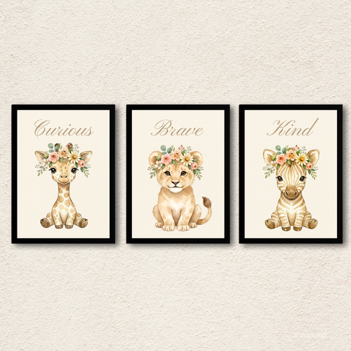 Safari Nursery Wall Art Set of 3 –  Baby Animal Prints - WOW My Wall