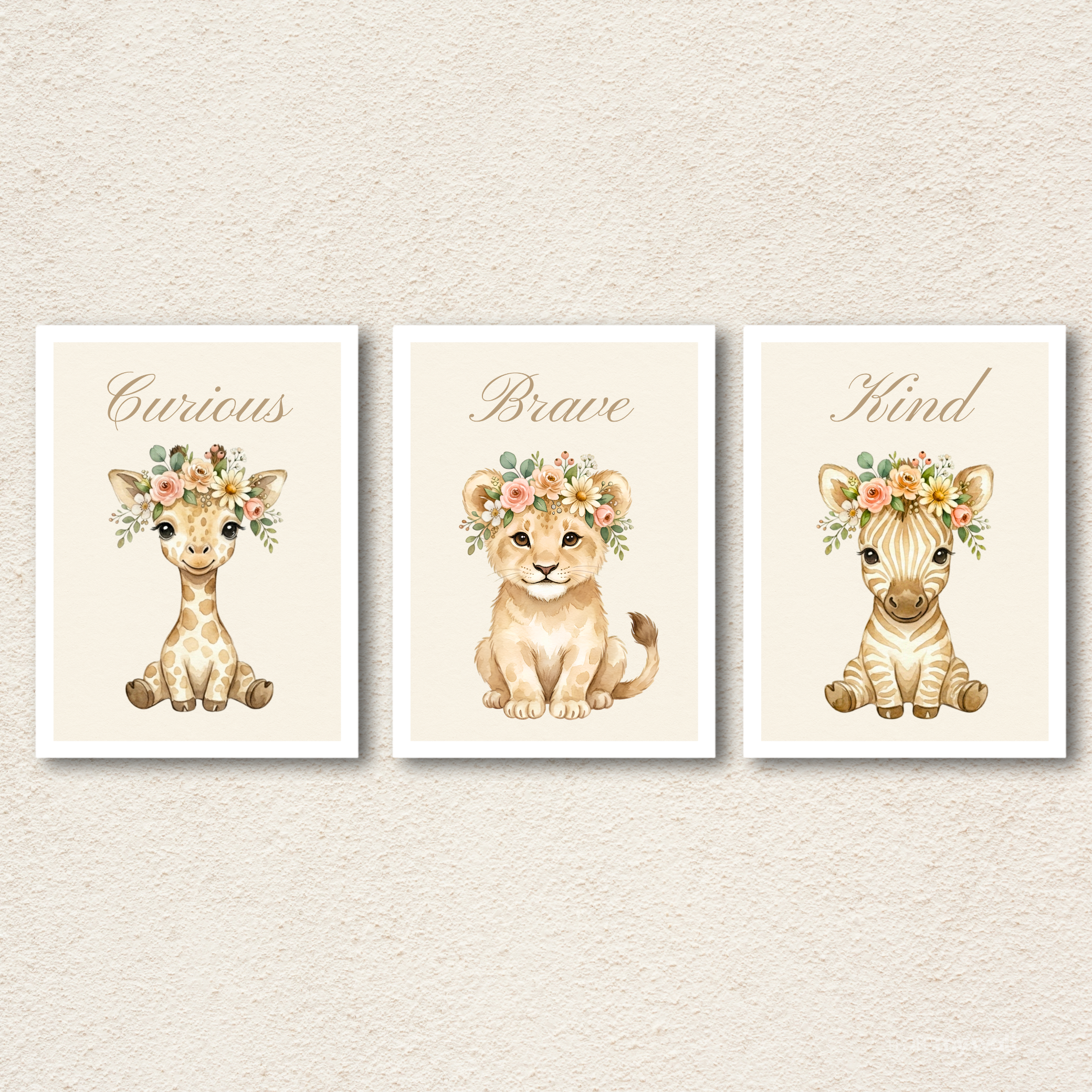 Safari Nursery Wall Art Set of 3 –  Baby Animal Prints
