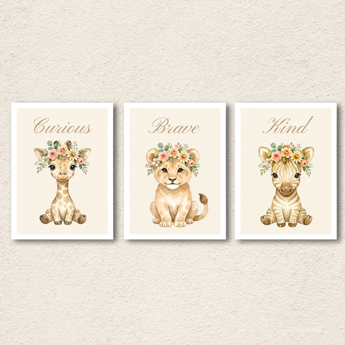 Safari Nursery Wall Art Set of 3 –  Baby Animal Prints - WOW My Wall