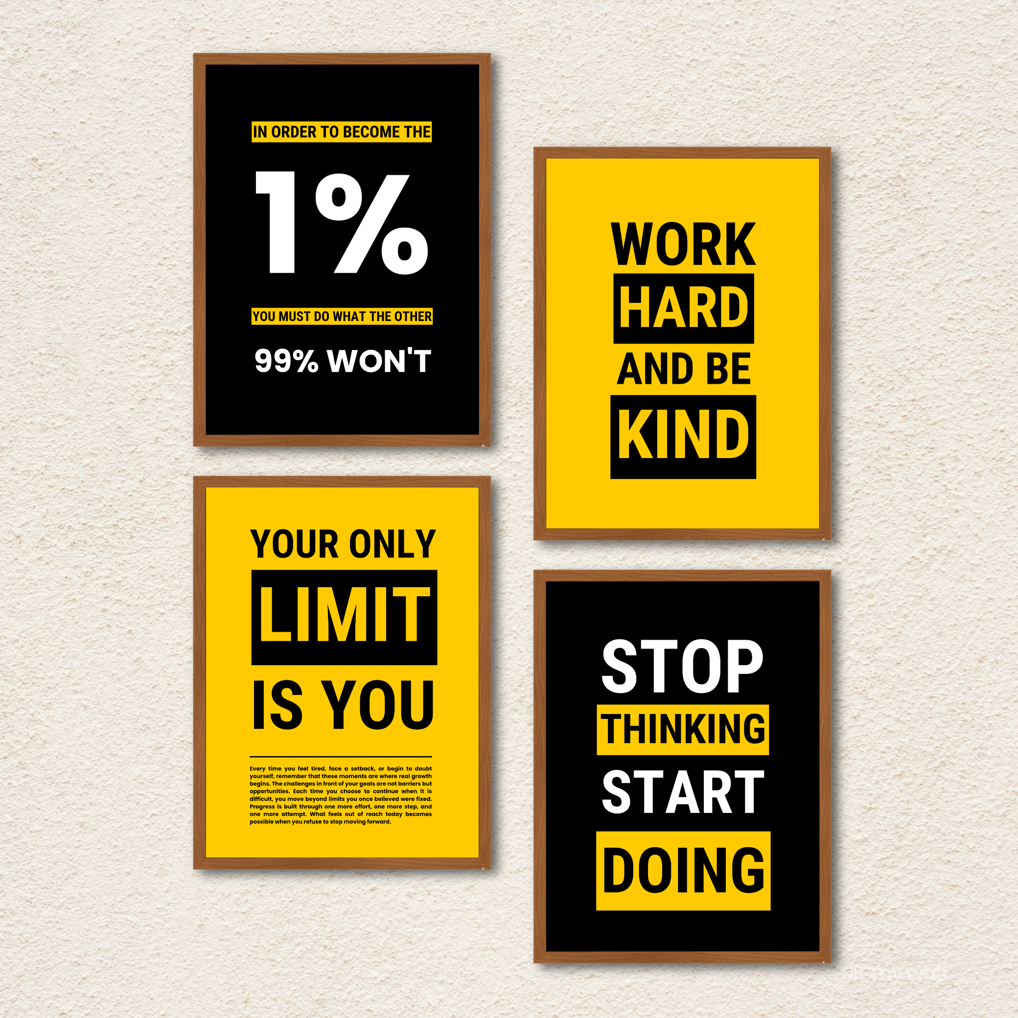 Motivational Quote Canvas Wall Art Set – 4-Piece Posters for Office & Home Decor