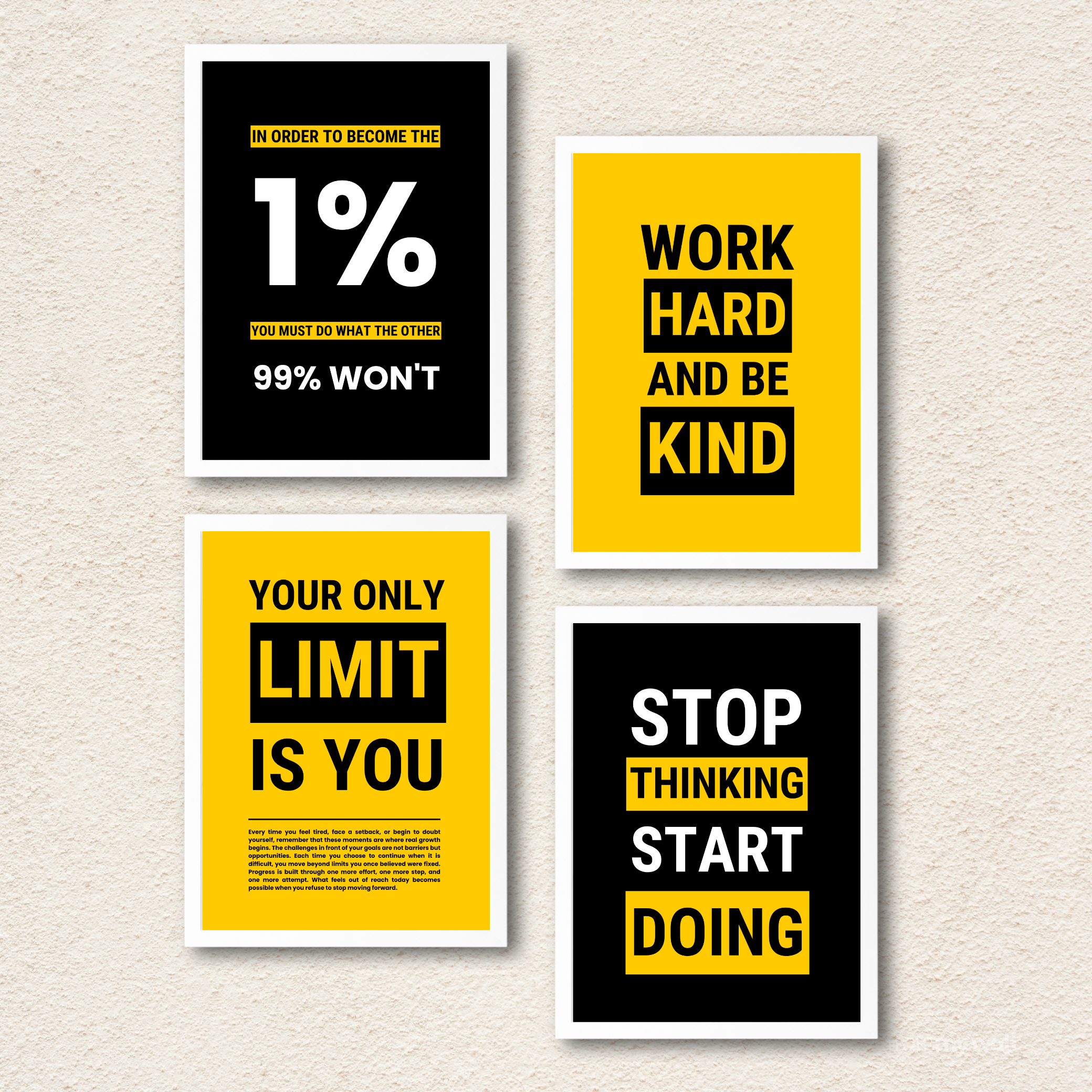 Motivational Quote Canvas Wall Art Set – 4-Piece Posters for Office & Home Decor