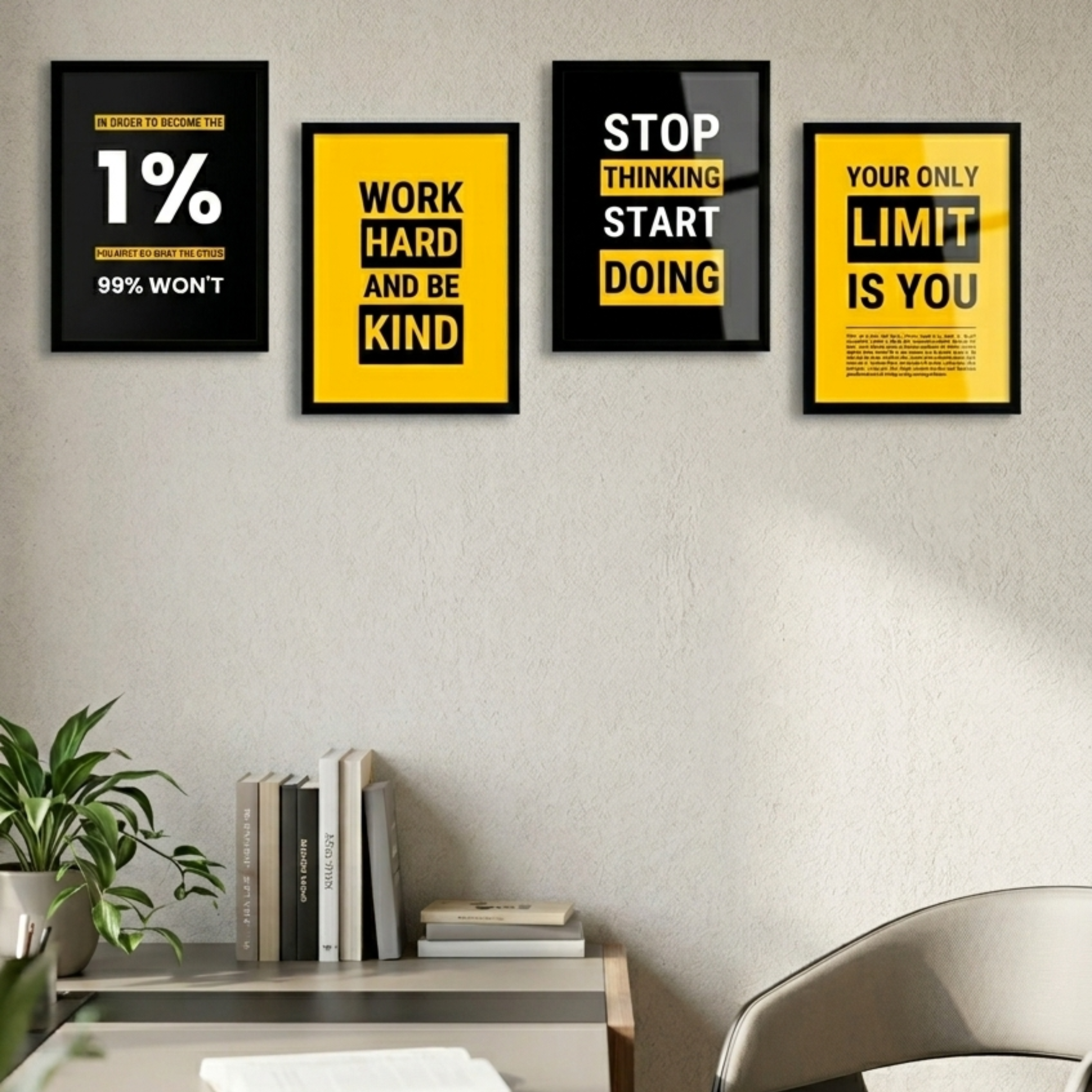 Motivational Quote Canvas Wall Art Set – 4-Piece Posters for Office & Home Decor