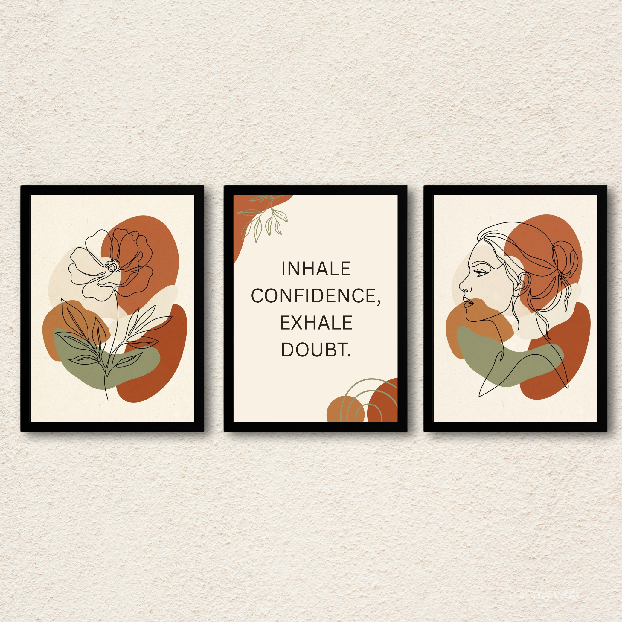 Boho Line Wall Art Set – "Inhale Confidence"