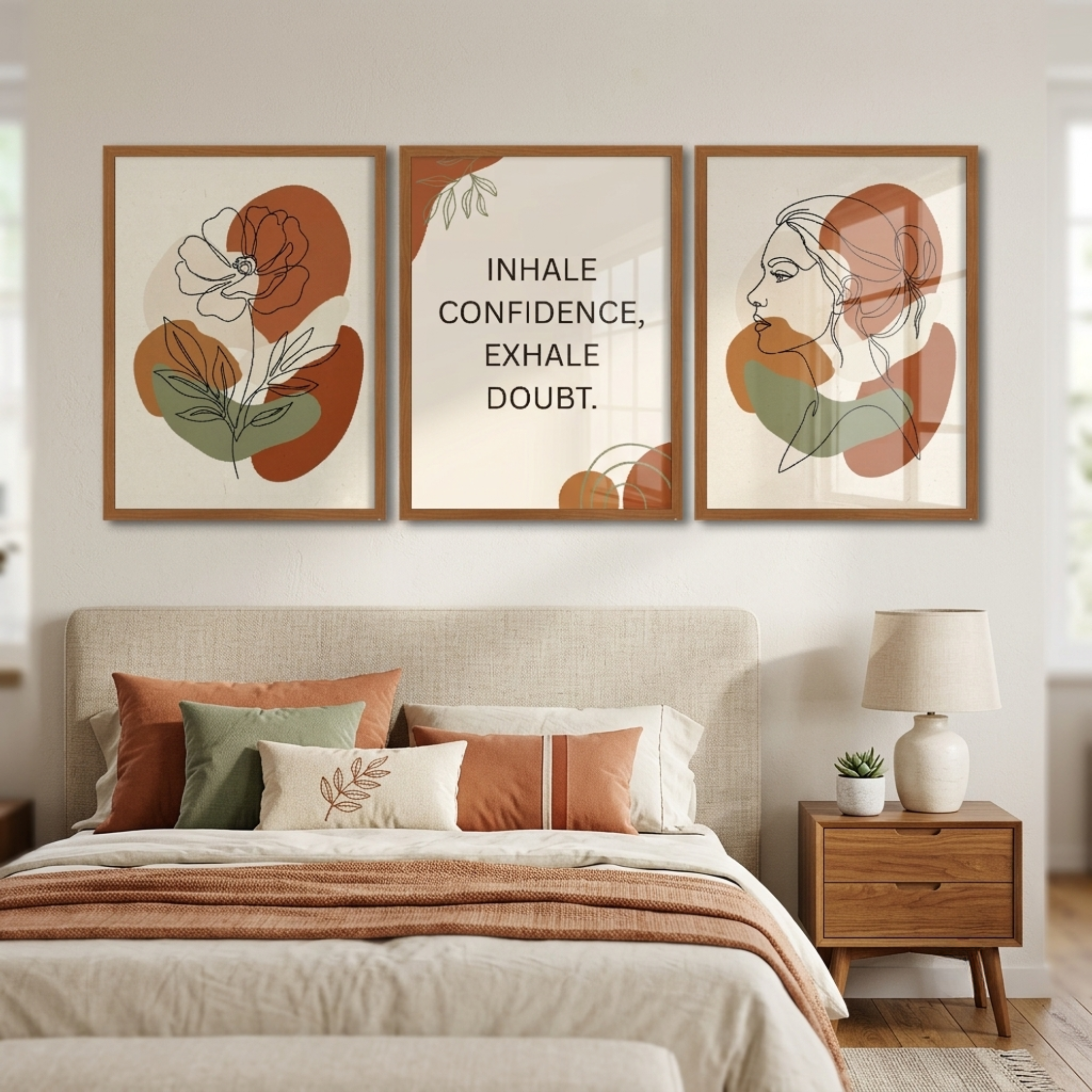 Boho Line Wall Art Set – "Inhale Confidence"